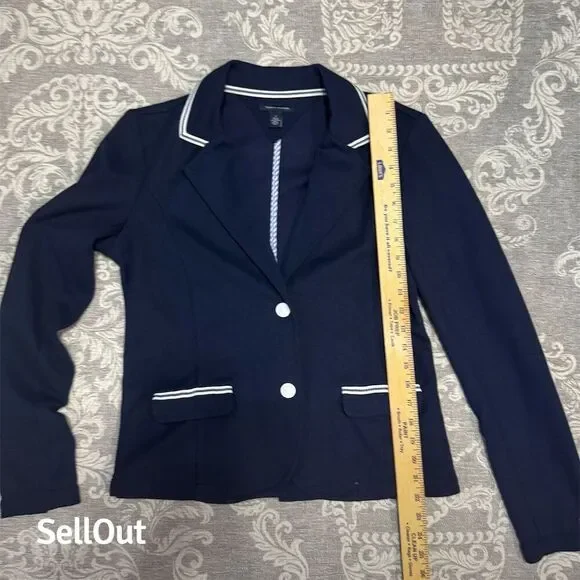 Tommy Hilfiger Women's Navy Blazer M White Trim Business Jacket - Picture 6 of 7